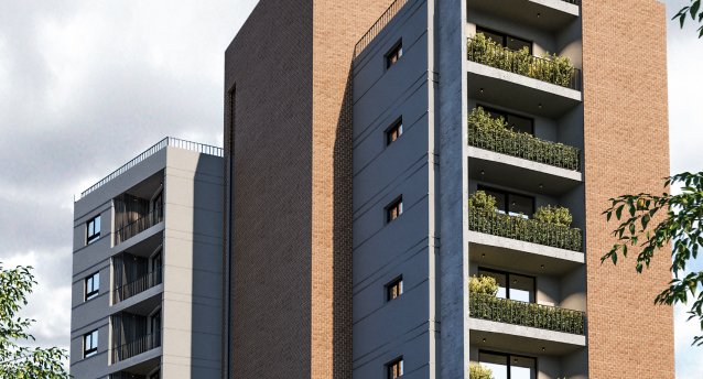 Render arquitectónico del edificio VIVO Villa Aurelia en Asunción
