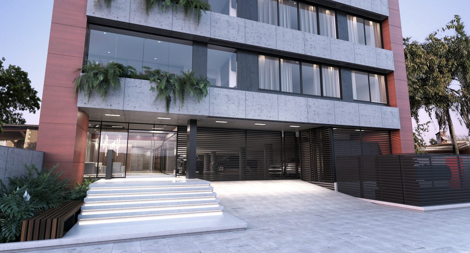 Render del acceso de Magnolia, residencias en altura en el Barrio Boquerón, Ciudad del Este